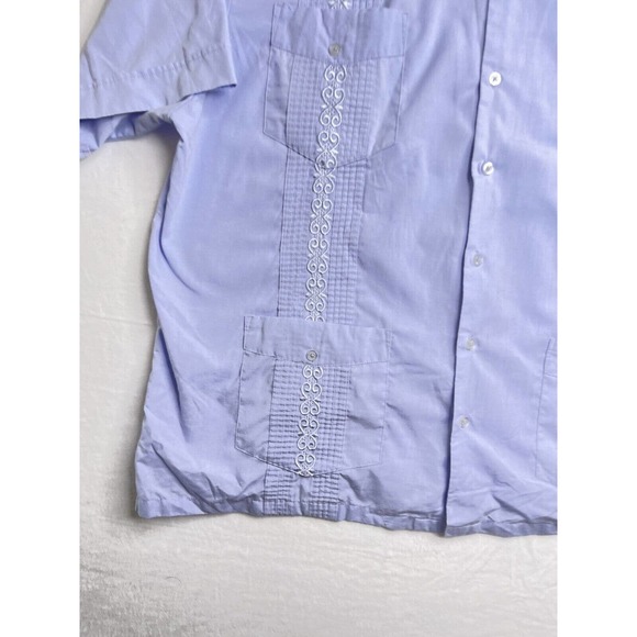 Vintage Men's Latin Guayabera Shirt XXL Blue Button Up Short Sleeves - Picture 2 of 7